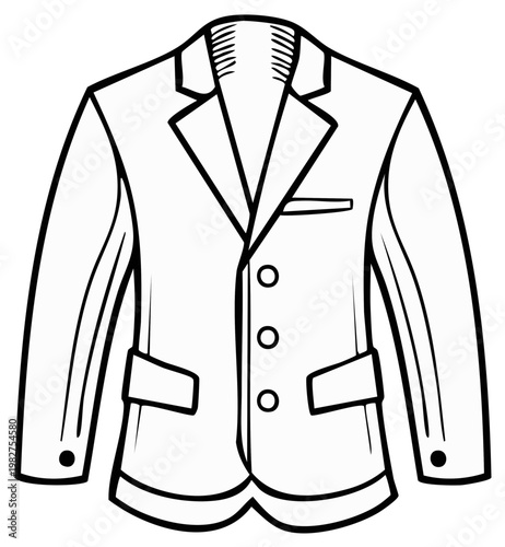 Classic Black Suit Jacket Line Drawing Isolated Fashion Apparel
