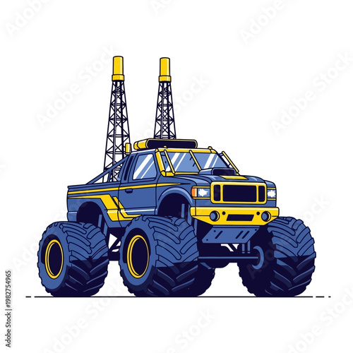 Large Blue and Yellow Monster Truck.