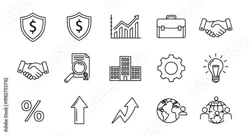 Business Icons Set: Finance, Growth, Partnership, Strategy, Success, Ideas