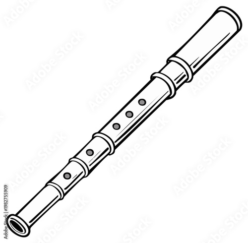 Illustration of a recorder musical instrument in black and white