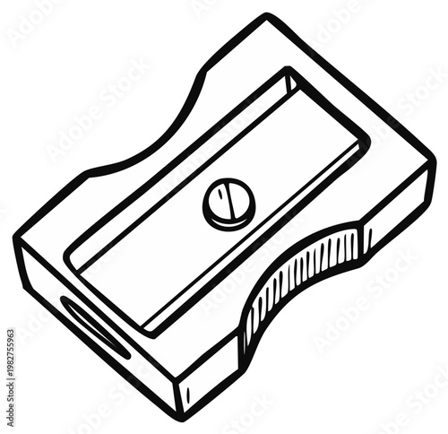 Simple Hand Drawn Illustration of a Classic Manual Pencil Sharpener Tool