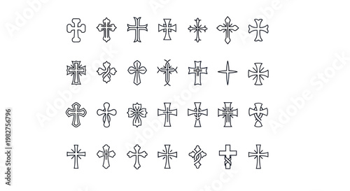 Collection of Christian Cross Symbols, Religious Icons, Faith and Spirituality