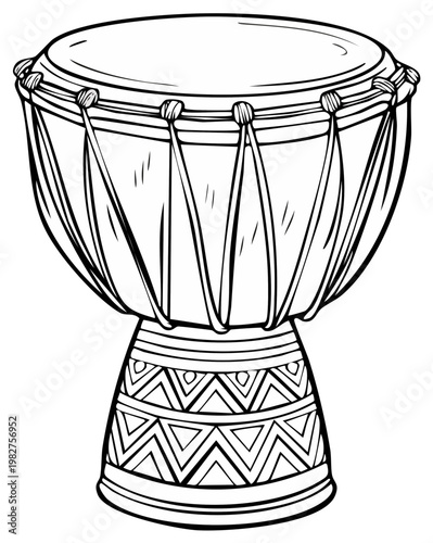 Illustration of a traditional ethnic percussion instrument drum with detailed outline.