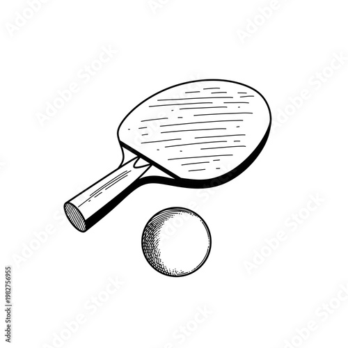 hand drawn table tennis set line art vector illustration