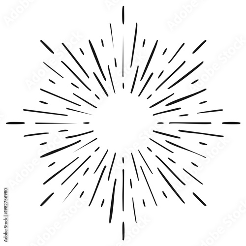 Hand drawn radiating lines bursting from a central point creating a starburst or sunburst effect