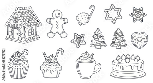 Christmas Treats Clipart: Gingerbread House, Cookies, Cupcakes, Cake, Candy Canes