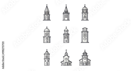 Collection of Hand-Drawn Church and Bell Tower Icons