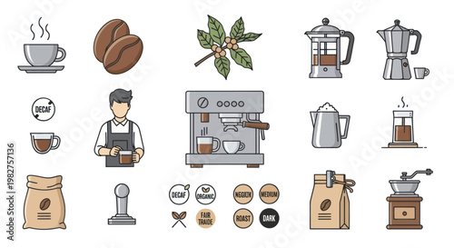 Coffee Collection: Icons and Illustrations of Coffee Making and Beans