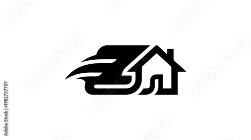 Icon of Fast Moving House with Wind Lines in Flat Style for Real Estate and Speed Concepts