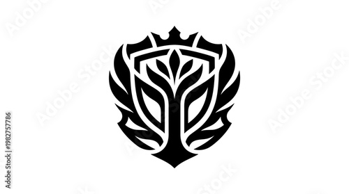 Icon of a Unique Heraldic Shield Emblem in Black and White Vector Illustration