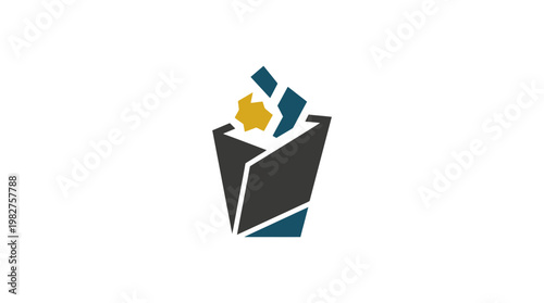 Icon of Trash Bin with Trash Falling In, Recycling Waste Disposal Vector Illustration
