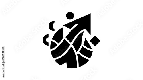 Icon of Optimistic Person Climbing Mountain Toward Upward Arrow Illustration