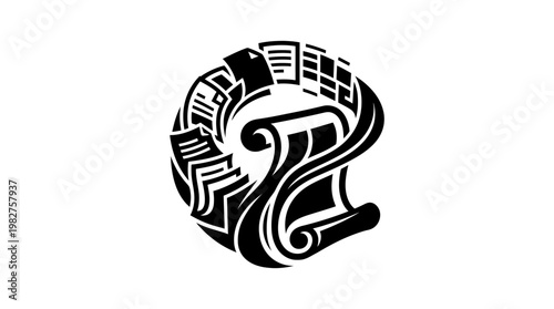 Icon of a Rolled Architectural Blueprint Representing Design and Construction in Vector Style