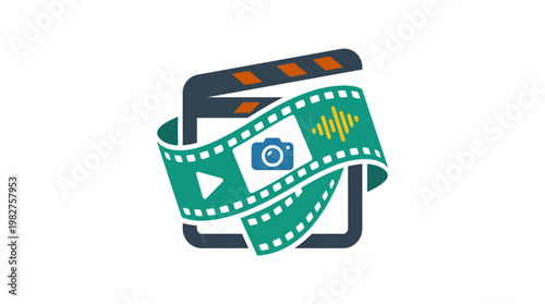 Icon of Video Camera and Film Reel for Media and Entertainment Content