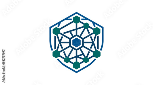 Vector Icon of a Blockchain Network with Interconnected Nodes and Hexagonal Structure