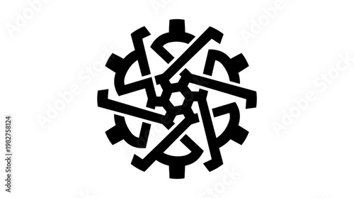 Icon of Tangled Circular Puzzle with Connecting Pieces in Black Style