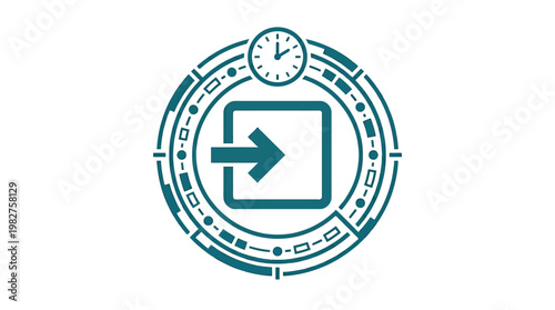 Icon of Exit Door with Arrow in Circle for Emergency Evacuation and Safety