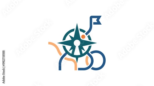 Icon of a Bicycle with a Navigator Map and GPS Technology in Flat Design