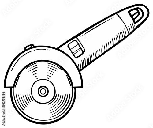 Angle grinder illustration, construction equipment, line art
