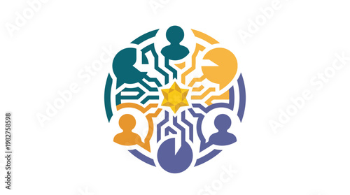Vector Icon of Diverse People Holding Hands in Circle for Community and Collaboration Concept
