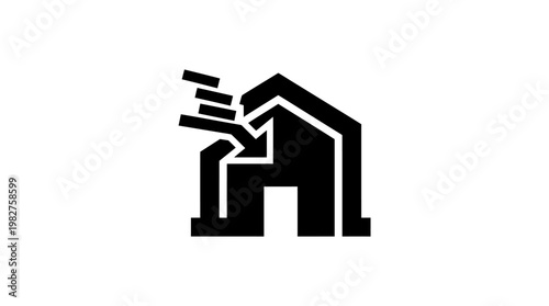 Icon of House Falling Down in Flat Style for Disaster and Emergency Concepts