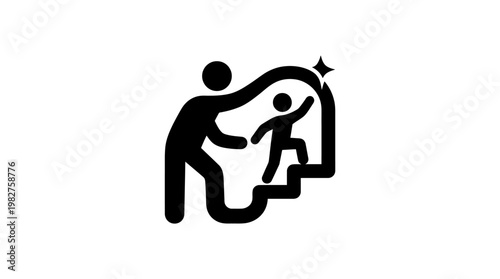Icon of Parent Helping Child Climb Staircase in Digital Style for Parenting and Support Themes