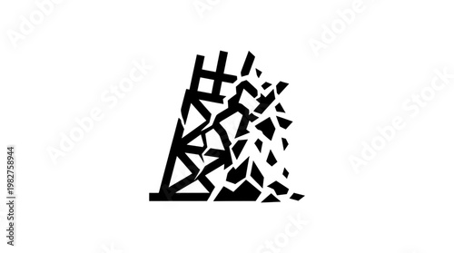 Icon of a Collapsing Structure or Building Fragment in a Dynamic Style