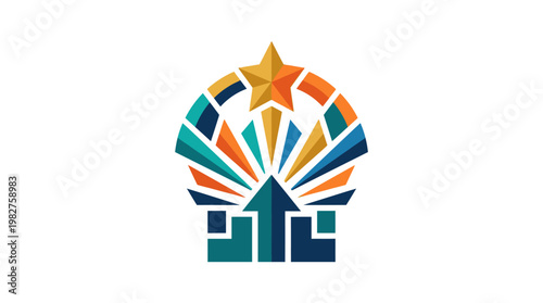 Colorful Celebratory Icon with Star and Ribbon Motifs for Festival or Achievement Illustration
