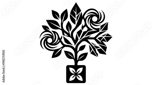 Icon of a Tree in a Pot with Leaves and Branches for Nature and Environmental Themes