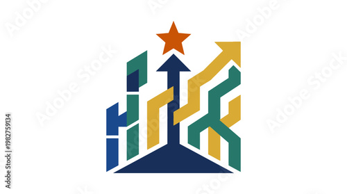 Vector Icon of Business Growth Chart with Upward Arrows and Star for Success and Progress