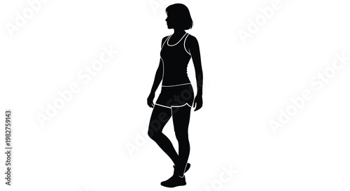 A standing woman in athletic wear is depicted in a stark silhouette