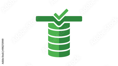 Vector Icon of Stack of Coins with Checkmark for Financial Security and Success