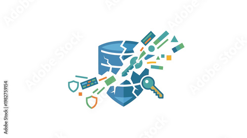 Icon of Digital Data Breach and Cybersecurity Protection in Flat Vector Style