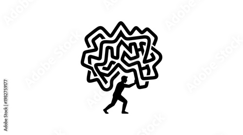 Icon of a Person Carrying a Heavy Tree Branch in a Minimalist Line Art Style
