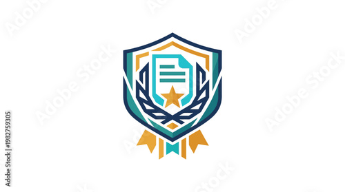 Icon of a Shield with a Document and Star - Modern Security Badge Vector Icon Illustration