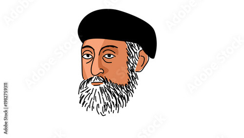 Amerigo Vespucci portrait, flat vector illustration