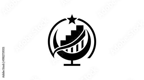Global Globe Icon With Business and Technology Elements - Vector Icon