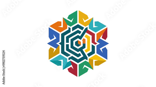 Colorful Geometric Maze Icon Vector Illustration for Puzzle and Strategy Games