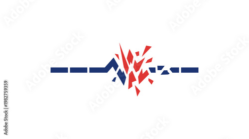 Icon of Broken Heart with Shattered Pieces in a Flat Style for Emotional Breakup Concept