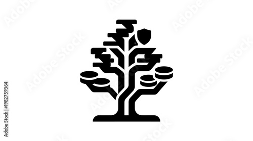 Vector Icon of Growing Tree with Coins for Financial Growth and Investment