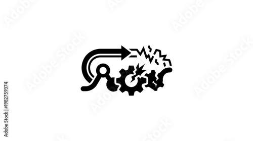 Icon of Mechanical Gear System with Arrows and Sparks for Engineering and Technology Representation