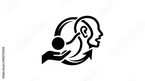 Vector Icon of Human Head with Headphones and Brain Illustration for Music and Technology Themes