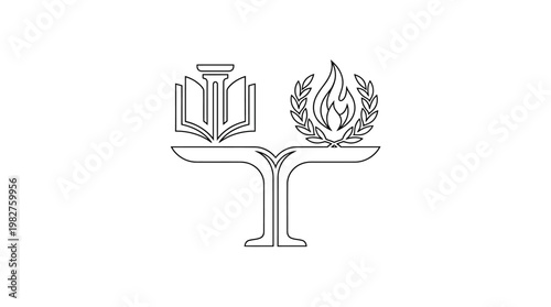 Icon of Open Book and Flame in a Modern Vector Style for Knowledge and Education