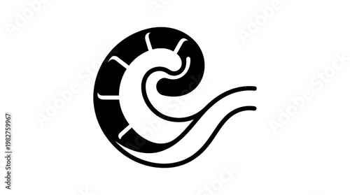 Icon of a Simple Marine Snail Shell in Black and White for Marine Vector Illustration