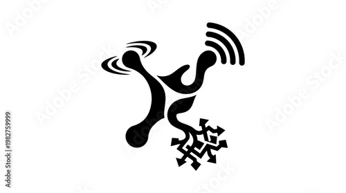 Icon of a Dancing Snowflake with Wireless Signal and Dynamic Style