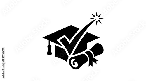 Vector Icon Of Graduation Cap With Diploma And Checkmark For Academic Success