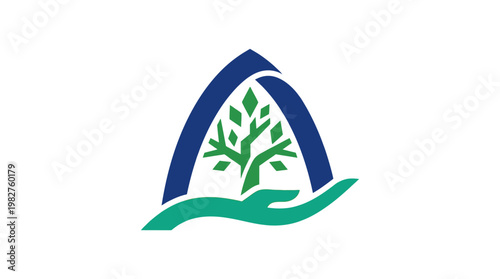 Icon of Eco-Friendly Tree and Leaf Within A Circular Frame for Sustainability and Green Environment Concepts