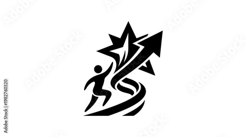 Icon of a Person Celebrating Achievement with a Star and Arrow in a Dynamic Style