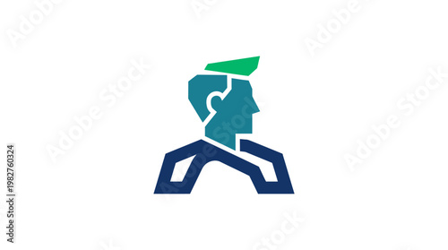 Icon of a Thoughtful Man With Green Headband and Hand on Chin in Modern Vector Style
