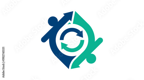 Icon of Circular Recycling Arrows with People for Sustainability and Environmental Conservation
